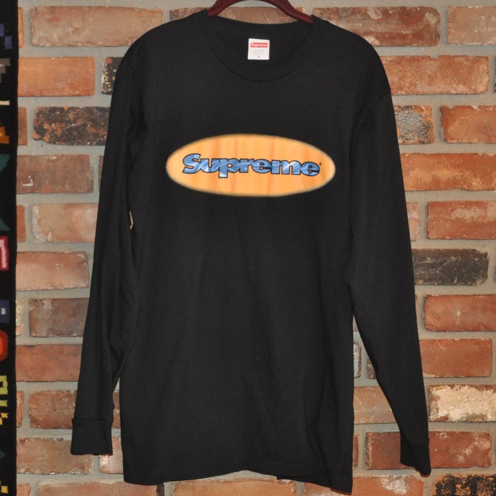 Authentic Supreme Oval Logo Long Sleeve T-Shirt Black Top M